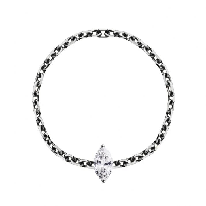 Anillo en cadena  con diamante corte marquesa de 0.10ct en base de oro negro - Redline - 0++