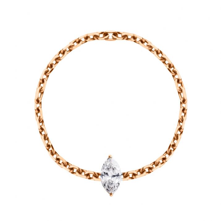 Anillo en cadena con diamante corte marquesa de 0.10ct en base de oro rosa - Redline - 0++
