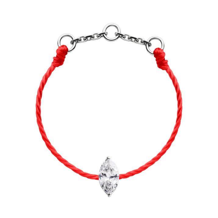 Anillo en hilo con diamante corte marquesa de 0.10ct en base de oro blanco - Redline - 0++