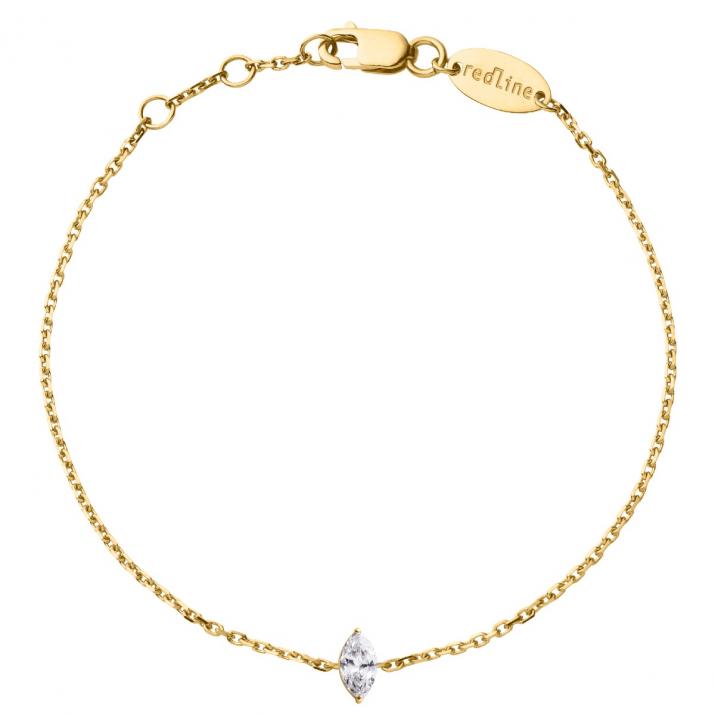 Pulsera en cadena con diamante corte marquesa de 0.10ct en base de oro amarillo - Redline - 0++