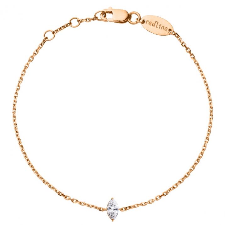 Pulsera en cadena con diamante corte marquesa de 0.10ct en base de oro rosa - Redline - 0++