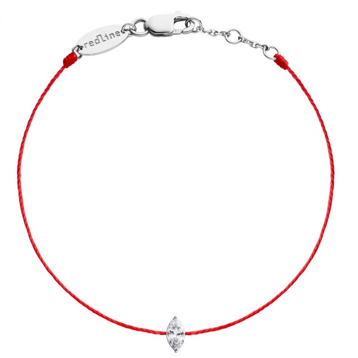 Pulsera en hilo con diamante corte marquesa de 0.10ct en base de oro blanco - Redline - 0++