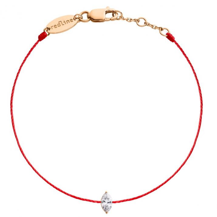 Pulsera en hilo con diamante corte marquesa de 0.10ct en base de oro rosa - Redline - 0++