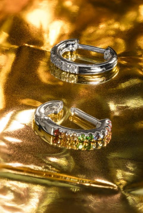 Pendiente Si Joli Mini Creole Rainbow Oro Blanco - Redline - 0++