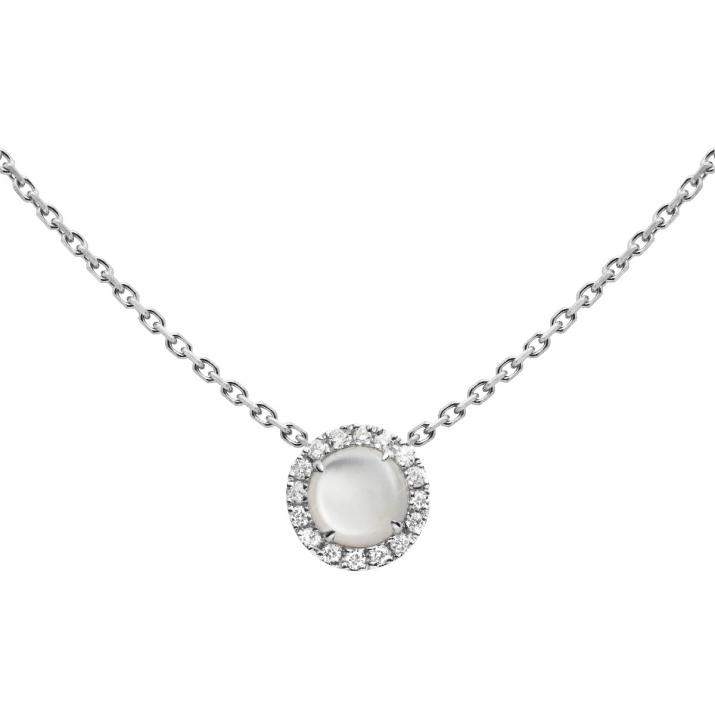 Mother-of-pearl and diamonds chain necklace in white gold prong setting - Redline