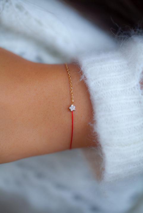 String and chain bracelet with 0.05ct diamonds on a star in rose gold - Redline - 0++