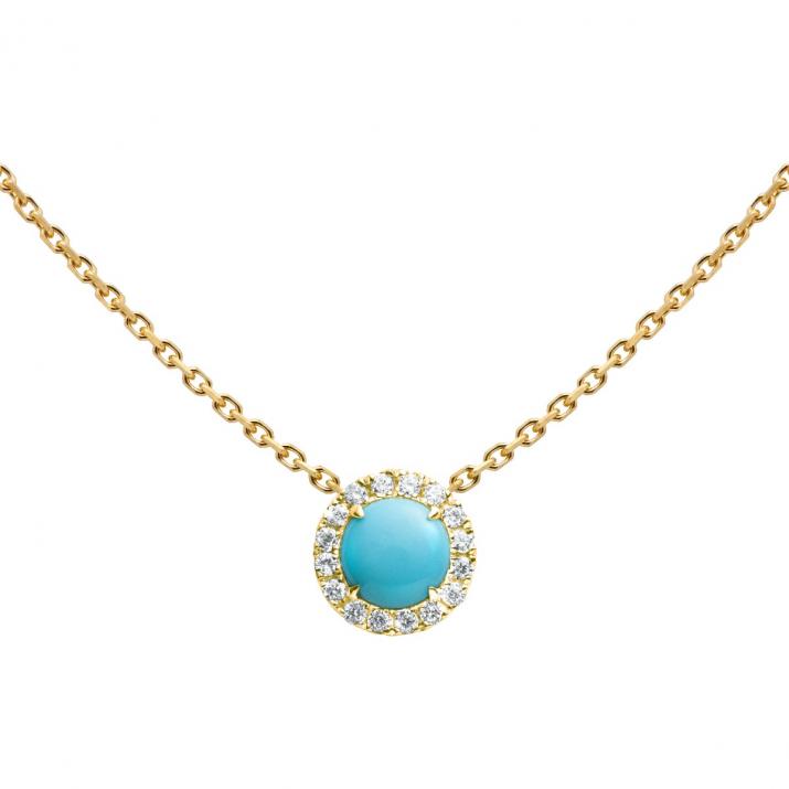 Turquoise and diamonds chain necklace in yellow gold prong setting - Redline