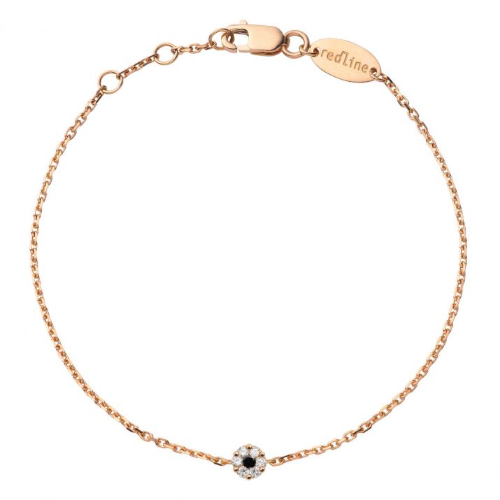 Chain bracelet with black diamonds and a white diamond in rose gold cluster style setting - Redline