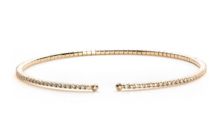 Bangle bracelet with 0.91ct diamonds in yellow gold prong setting - Redline - 0++