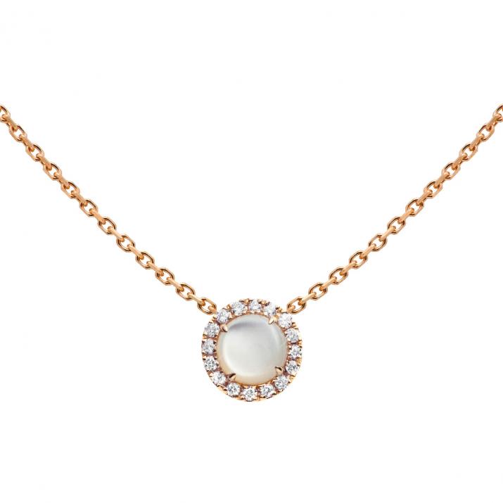 Mother-of-pearl and diamonds chain necklace in rose gold prong setting - Redline