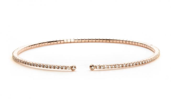 Bangle bracelet with 0.91ct diamonds in rose gold prong setting - Redline - 0++