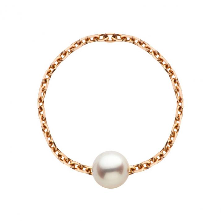 Rose gold chain ring with Akoya pearls - Redline - 0++