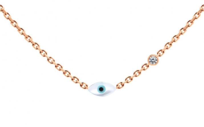 Rose gold chain necklace with evil eye and diamond - Redline