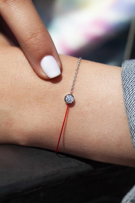 Pulsera en hilo y cadena con diamante de 0.20ct en oro blanco - Redline - 0++