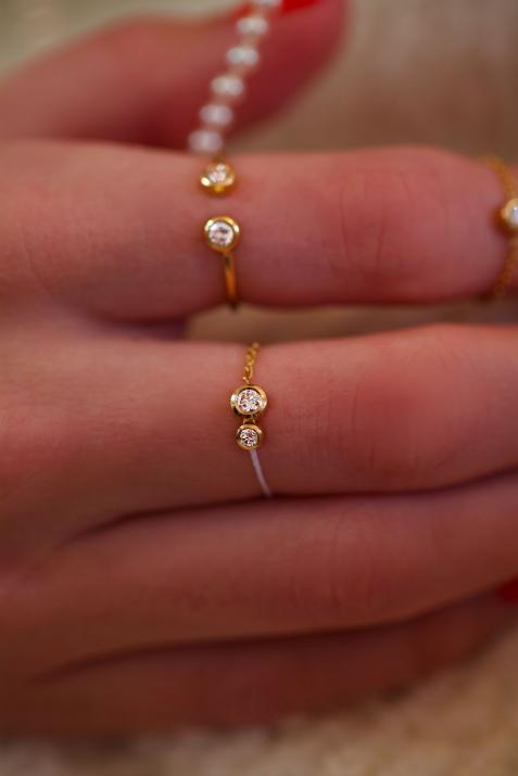 Collar en hilo y cadena con diamante negro de 0.15ct en oro amarillo - Redline - 0++