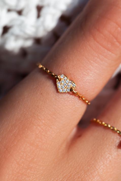 Yellow gold chain ring with diamond-paved heart - Redline - 0++