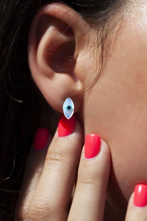 Evil eye and diamond earrings in white gold - Redline - 0++