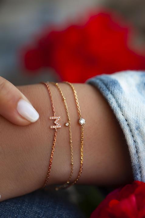 Pulsera Redline Diamante Alfabeto Cadena en Oro Rosa - Redline - 0++