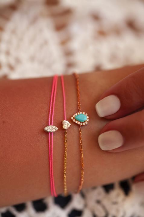 Turquoise and diamonds chain bracelet in rose gold prong setting - Redline - 0++