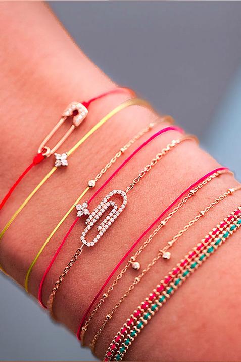 Rose gold chain bracelet with diamond-paved paper clip - Redline - 0++