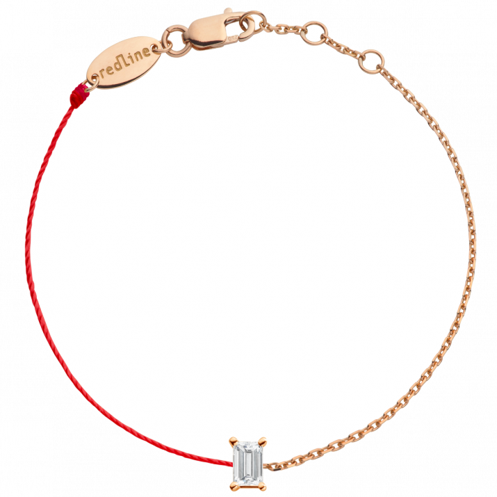 Pulsera en hilo y cadena con diamante baguette de 0.10ct en base de oro rosa - Redline - 0++