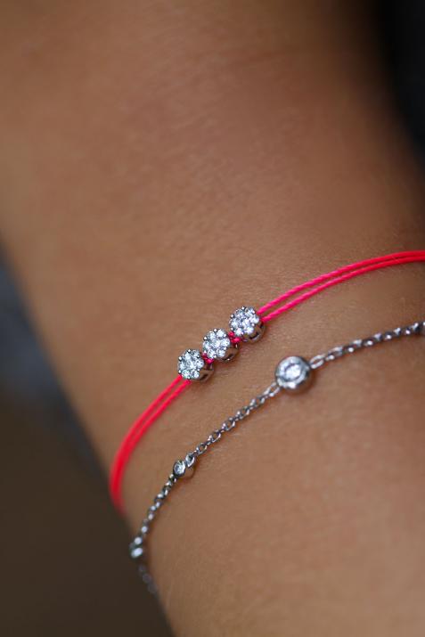 Pulsera multihilos con 3 diamantes 0.30ct en oro blanco - Redline - 0++