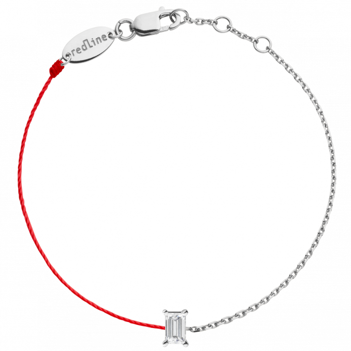 Pulsera en hilo y cadena con diamante baguette de 0.10ct en base de oro blanco - Redline - 0++
