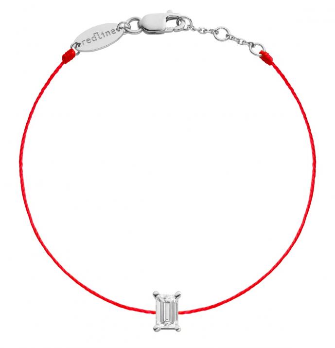 Pulsera en hilo con diamante baguette de 0.20ct en base de oro blanco - Redline - 0++