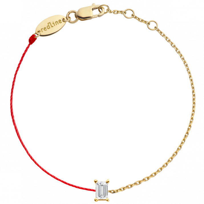 Pulsera en hilo y cadena con diamante baguette de 0.10ct en base de oro amarillo - Redline - 0++