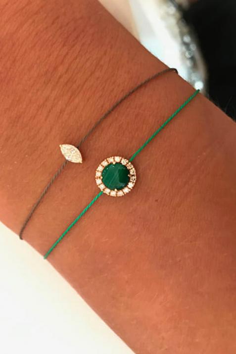 Malachite and diamonds string bracelet in yellow gold prong setting - Redline - 0++