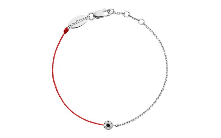 String and chain bracelet with white diamonds and a black diamond in white gold cluster style setting - Redline