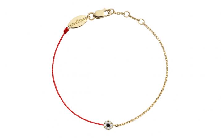 String and chain bracelet with white diamonds and a black diamond in yellow gold cluster style setting - Redline