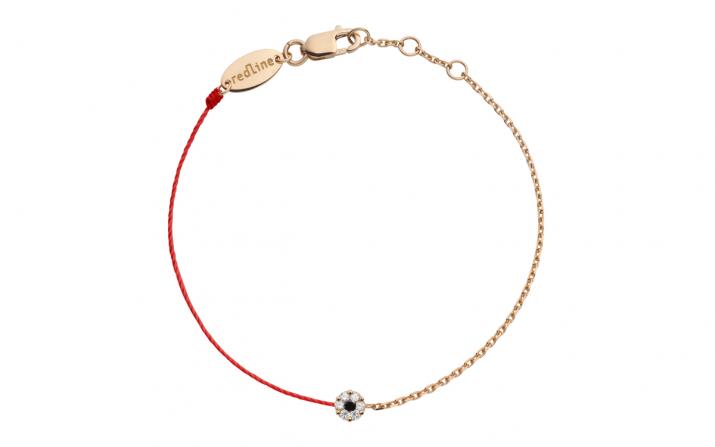 String and chain bracelet with white diamonds and a black diamond in rose gold cluster style setting - Redline