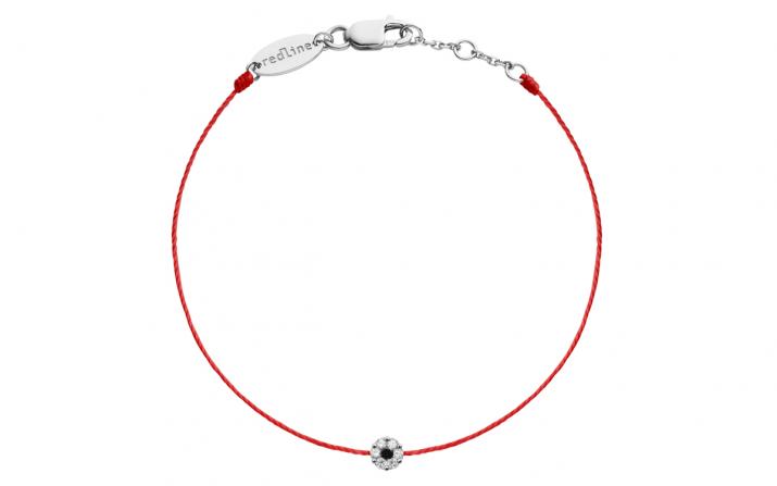 String bracelet with white diamonds and a black diamond in white gold cluster style setting - Redline - 0++