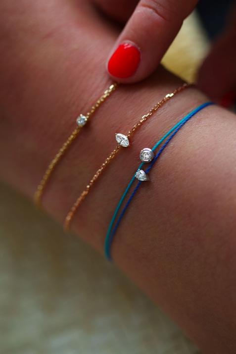 Pulsera en cadena con diamante corte marquesa de 0.10ct en base de oro rosa - Redline - 0++