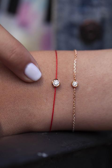 Pulsera en hilo con diamante de 0.20ct en oro rosa - Redline - 0++