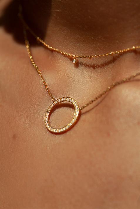 Yellow gold necklace with diamond and golden balls - Redline - 0++