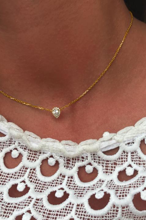 Chain necklace with 0.43ct diamonds in yellow gold prong setting - Redline - 0++