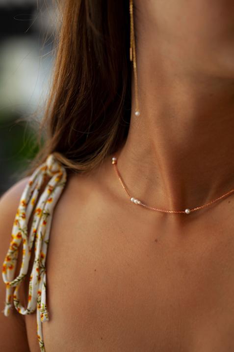 Chain Necklace For Women with 0.01ct Round Diamond in Rose Gold - Redline - 0++