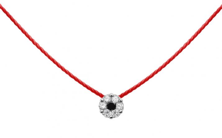 String necklace with white diamonds and a black diamond in white gold cluster style setting - Redline - 0++
