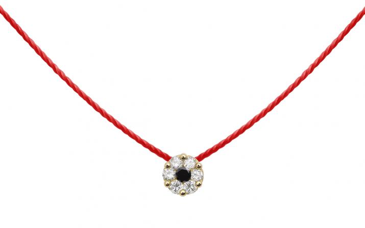 String necklace with white diamonds and a black diamond in yellow gold cluster style setting - Redline - 0++