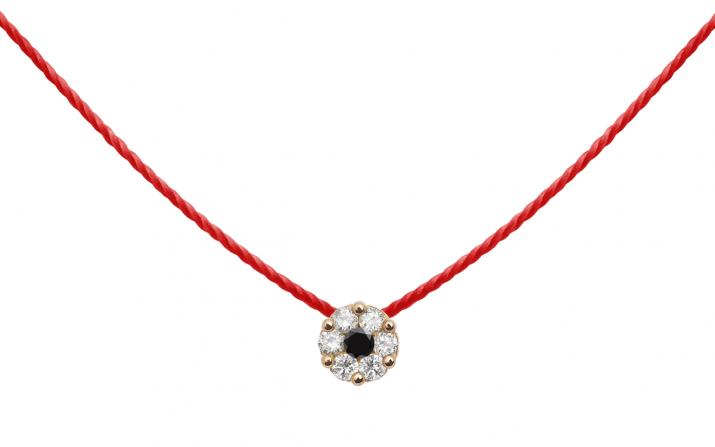 String necklace with white diamonds and a black diamond in rose gold cluster style setting - Redline - 0++