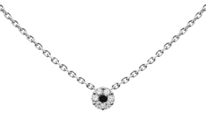 Chain necklace with white diamonds and a black diamond in white gold cluster style setting - Redline