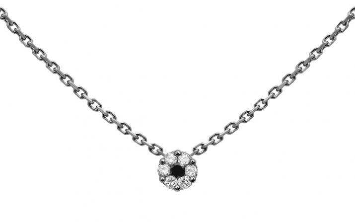Chain necklace with white diamonds and a black diamond in black gold cluster style setting - Redline