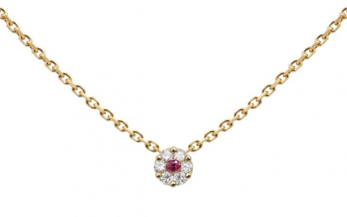 Chain Necklace For Women with 0.05ct Round Diamond in Yellow Gold Cluster Setting - Redline - 0++