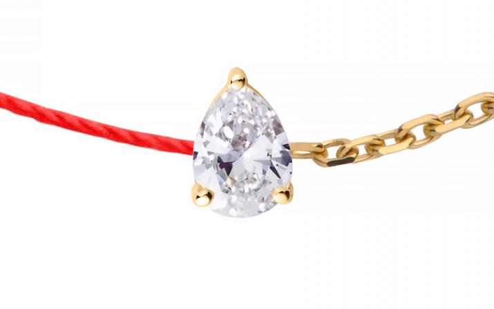 Pulsera en hilo y cadena con diamante de 0.10ct en base de oro amarillo - Redline - 0++