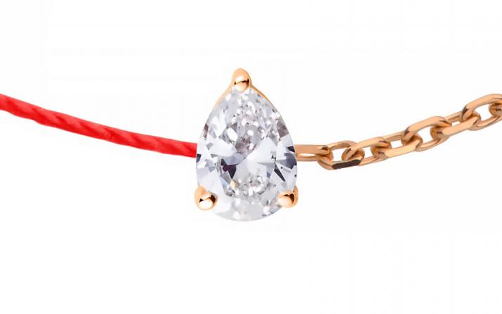 Pulsera en hilo y cadena con diamante de 0.10ct en base de oro rosa - Redline - 0++