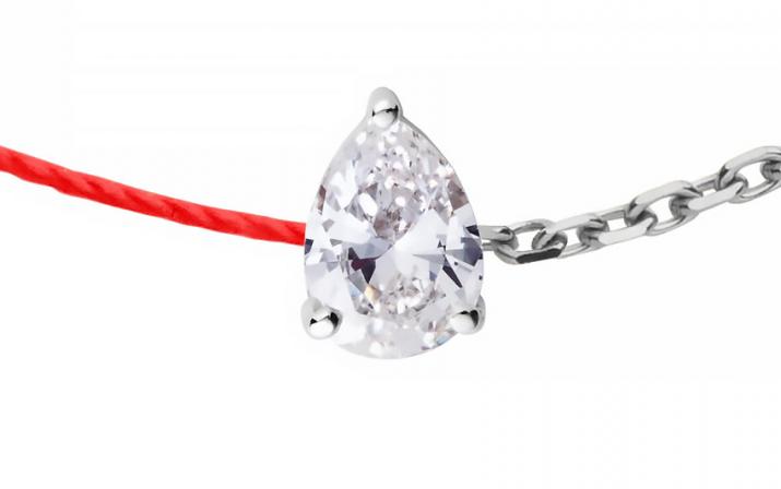 Pulsera en hilo y cadena con diamante de 0.20ct en base de oro blanco - Redline - 0++