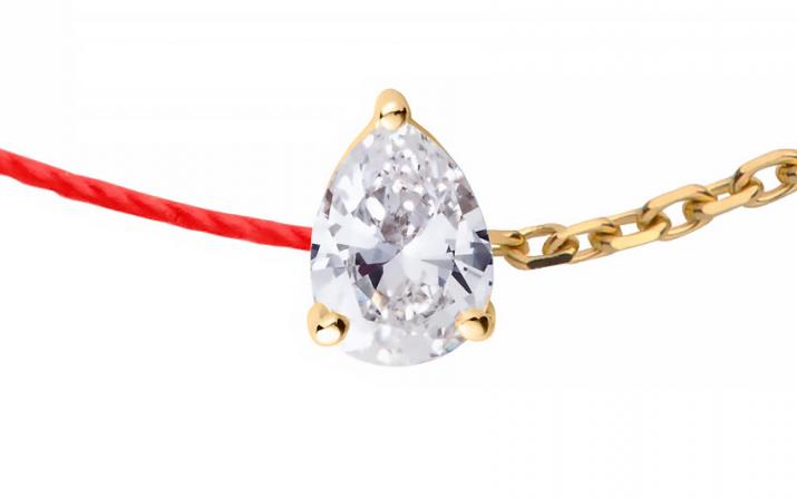 Pulsera en hilo y cadena con diamante de 0.20ct en base de oro amarillo - Redline - 0++