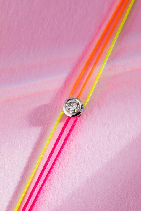 Mutli string bracelet with 0.1ct diamond in white gold bezel setting - Redline - 0++